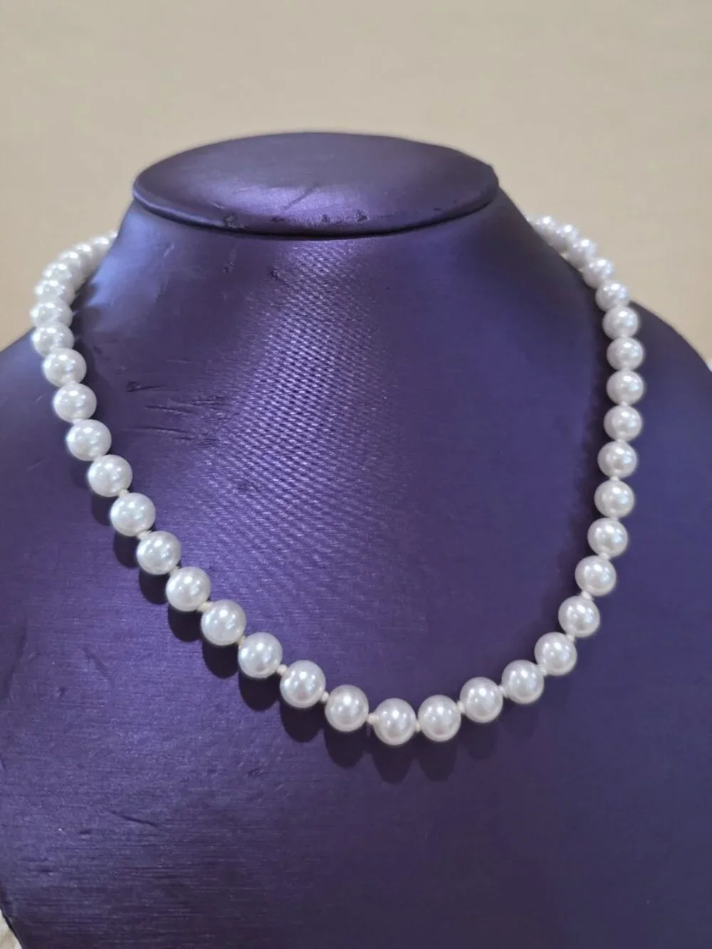 Vintage 7mm Heavy White Faux Pearl Silver Asian Design 925 Clasp 18